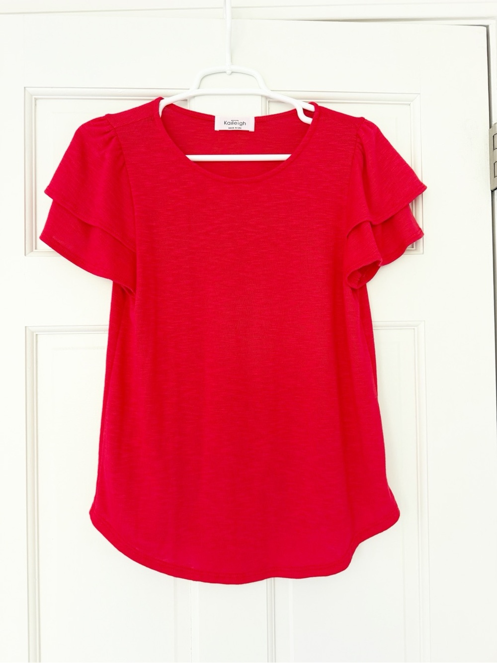 NWOT KAILEIGH flutter sleeve shirt size S red Stitchfix Made in USA